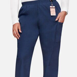 Cherokee Workwear Women's Cotton 4-Pocket Elastic Waist Utility Scrub Pants Navy